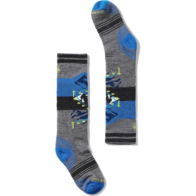 Medium gray and blue Smartwool Kids' Wintersport Gondola Full Cushion Over The Calf Socks