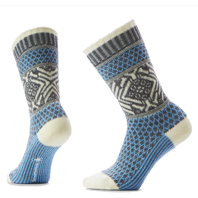 Pair of Seren Blue Smartwool Unisex Everyday Cozy Popcorn Snowflake Pattern Crew Sock