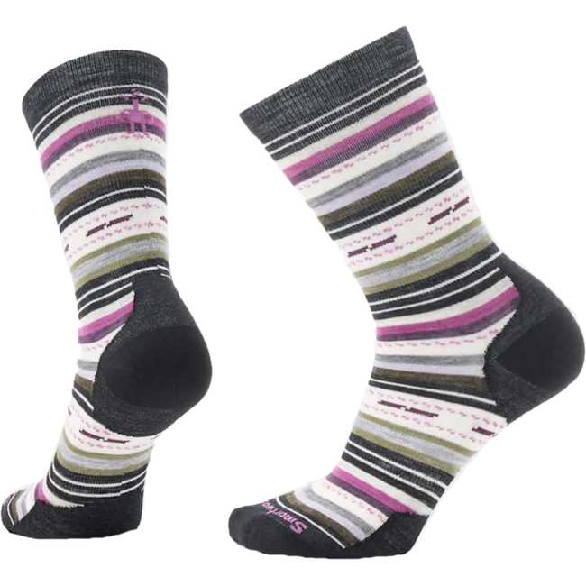 Pair of Smartwool Unisex Everyday Margarita Zero Cushion Crew Sock in Striped-Multi Color White