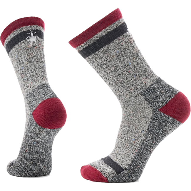 Pair of Smartwool Unisex Everyday Cozy Larimer Crew Sock in Tibetan Red and Grey