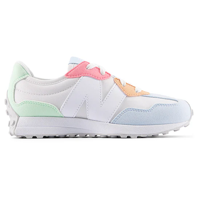 Side of New Balance Kids' 327 Lifestyle Shoe in White Reflection
