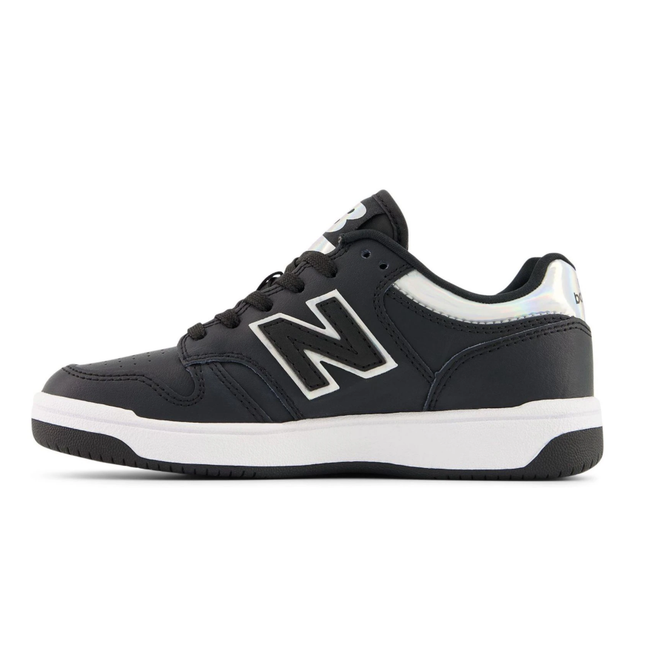 Medial side of New Balance Little Kids' 480 Lifestyle Shoe in Black and White
