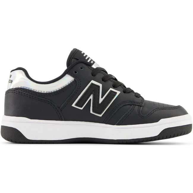 Side of New Balance Little Kids' 480 Lifestyle Shoe in Black and White