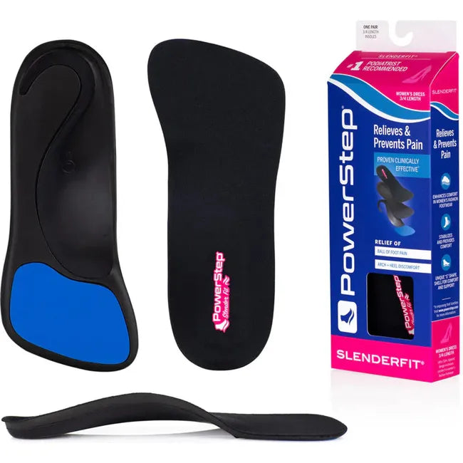 Upper, sole, and box of Women's PowerStep Slender Fit Orthotic Insoles