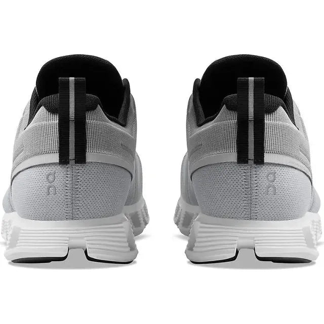 Heels of On Cloud 5 Waterproof running shoe in light grey and a white sole and black inner lining