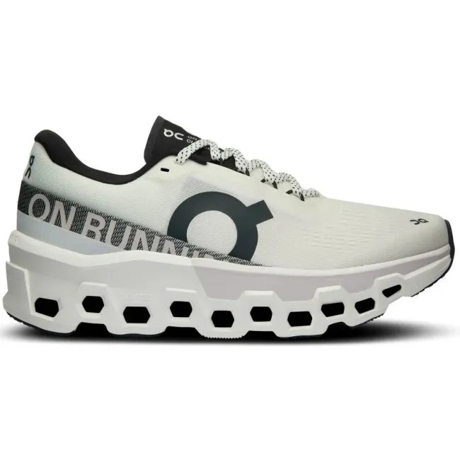 Lateral side of On Running Women's Cloudmonster 2 Running Shoe in Undyed White Frost