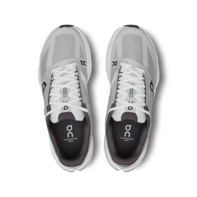 Upper of On Running Women's Cloudsurfer Next Running Shoes in in glacier grey and white