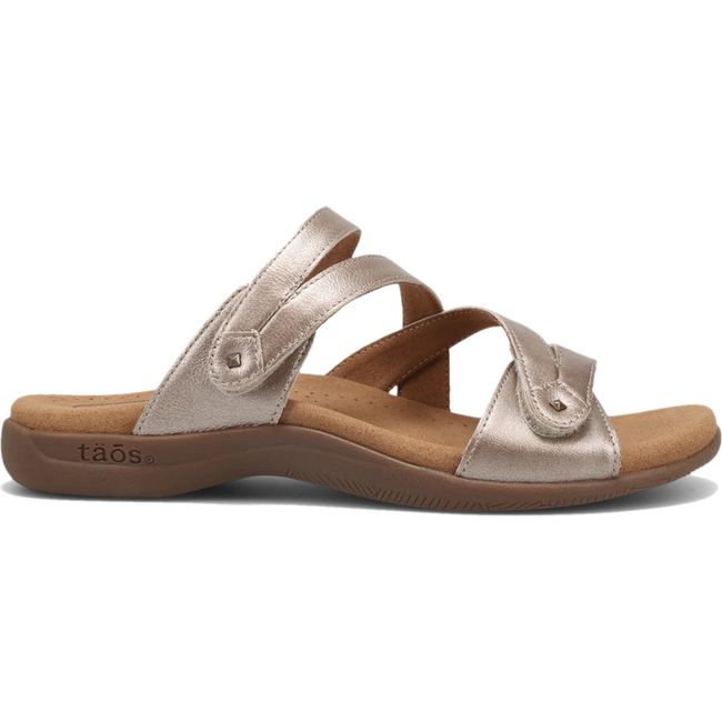 Lateral side of Women&#39;s Taos Double U Slide Sandal in Champagne leather
