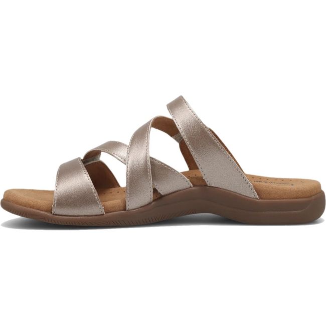Medial side of Women&#39;s Taos Double U Slide Sandal in Champagne leather