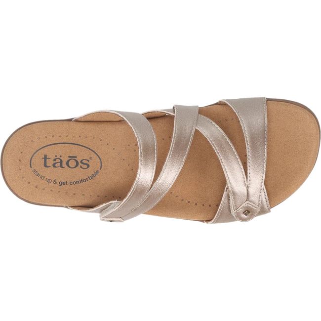 Upper of Women&#39;s Taos Double U Slide Sandal in Champagne leather