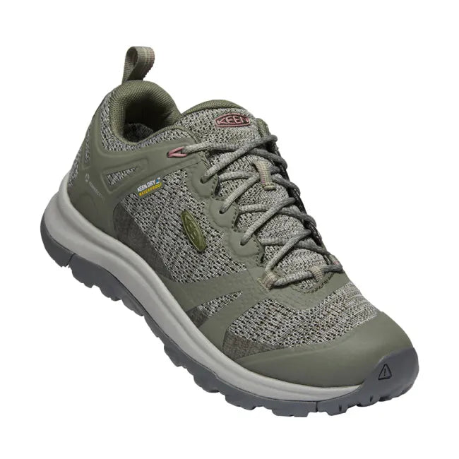 Angled view of Keen Women's Terradora II Waterproof Hiking Shoe in Olive Green Rose