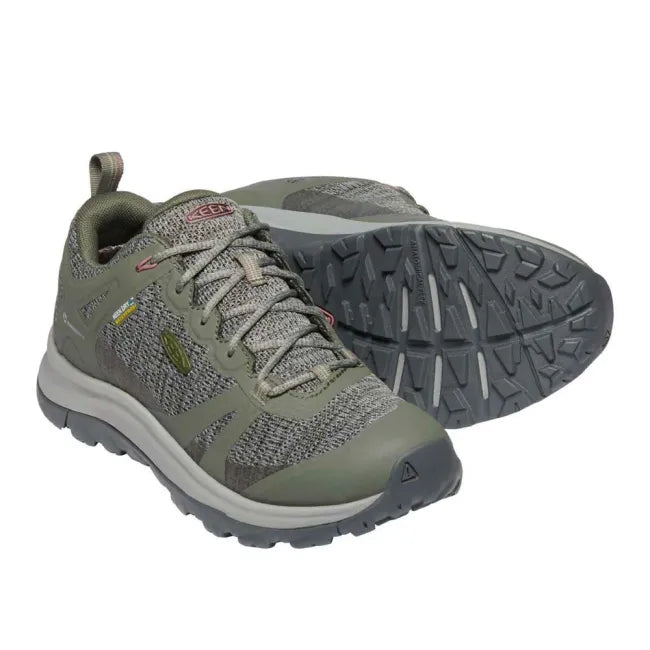 Front and sole of Keen Women's Terradora II Waterproof Hiking Shoes in Olive Green Rose