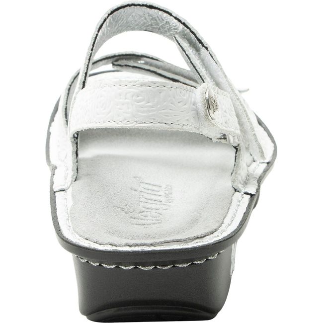 Heel of Women's Alegria Verona Sandal in Blancalita White with back strap