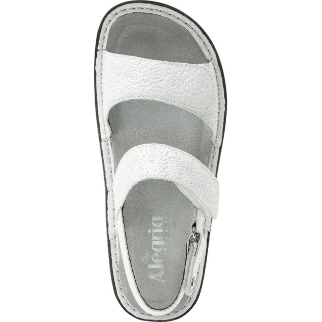 Upper of Women's Alegria Verona Sandal in Blancalita White with velcro straps and back strap