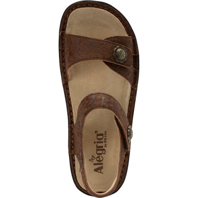 Upper of Women&#39;s Alegria Vienna Sandal in Delicut Tawny Brown with adjustable straps and back strap