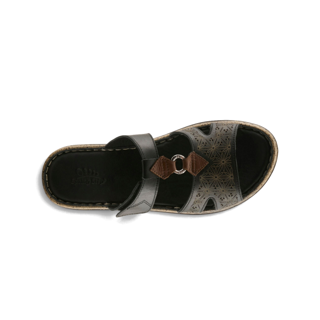 Top down view of black leather Spring Step Women&