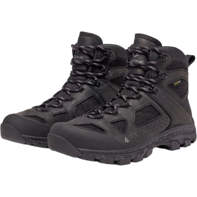 Front angle of a pair of Mens Vasque Breeze Mid Waterproof Hiking Boot in Moonless Night black