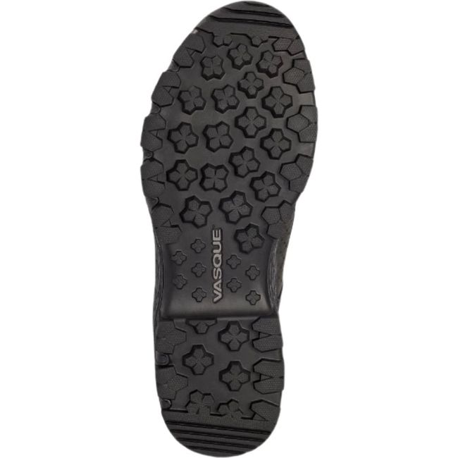 Sole of Mens Vasque Breeze Mid Waterproof Hiking Boot in Moonless Night black showing rugged tread