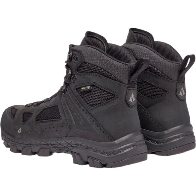 Heel angle of a pair of Mens Vasque Breeze Mid Waterproof Hiking Boot in Moonless Night black