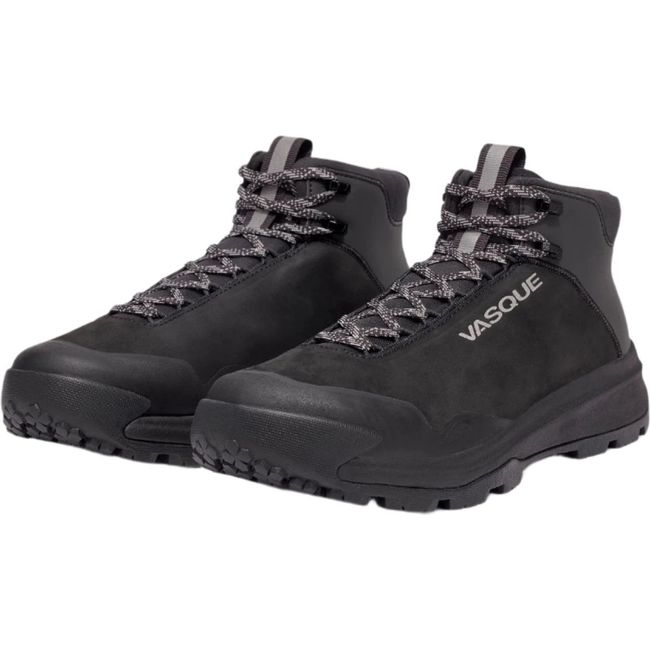 Pair of Men&#39;s Vasque Horizon Mid Boot in Moonless Night Black waterproof nubuck leather.