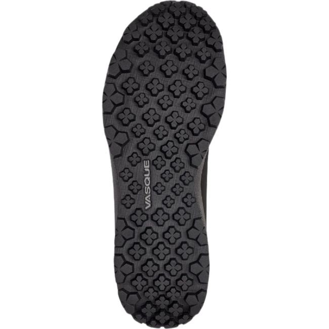 Sole of Men&#39;s Vasque Horizon Mid Boot in Moonless Night Black color. Black sole with rugged tread