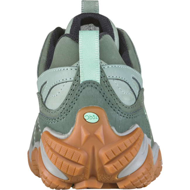 Heel of Women&#39;s Oboz Firebrand II Low Hiking Shoe in pale moss green with tan tread
