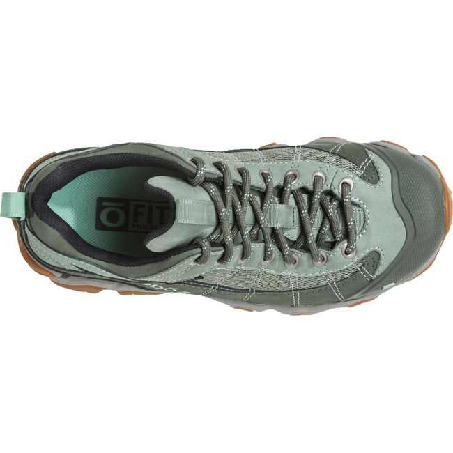 Top down view of Women&#39;s Oboz Firebrand II Low Hiking Shoe in pale moss green