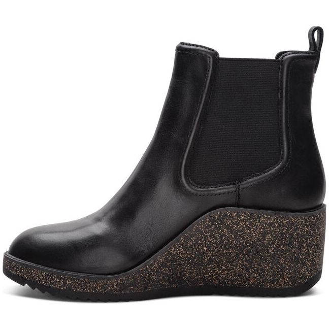 Medial side of Women's Aetrex Dawn Wedge Boot in black leather