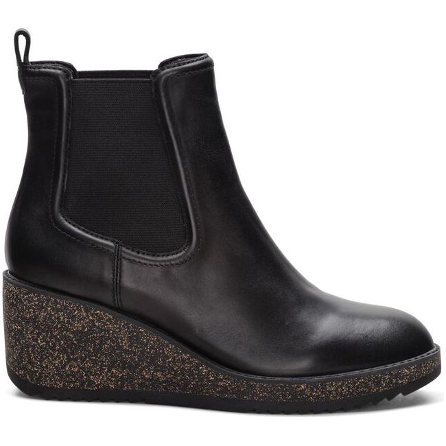 Lateral view of Women's Aetrex Dawn Wedge Boot in black leather
