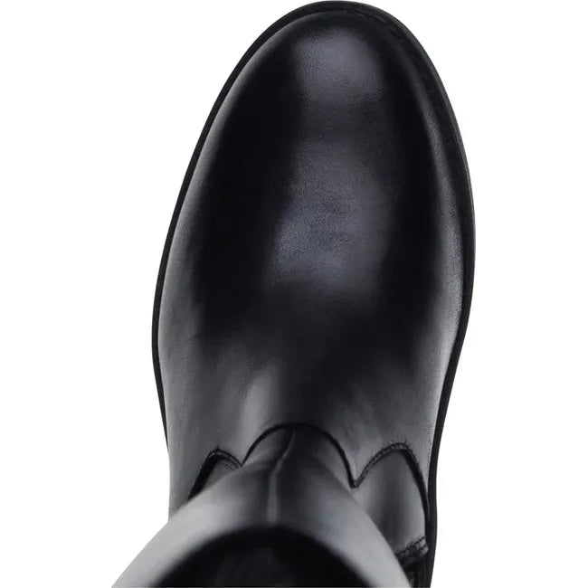 Toe box of Women's Aetrex Rose Arch Support Wedge Tall Boot in black leather and suede