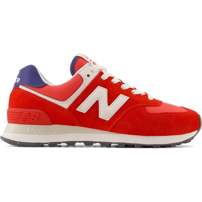 Side of New Balance Women's 574 Lifestyle Shoe in True Red