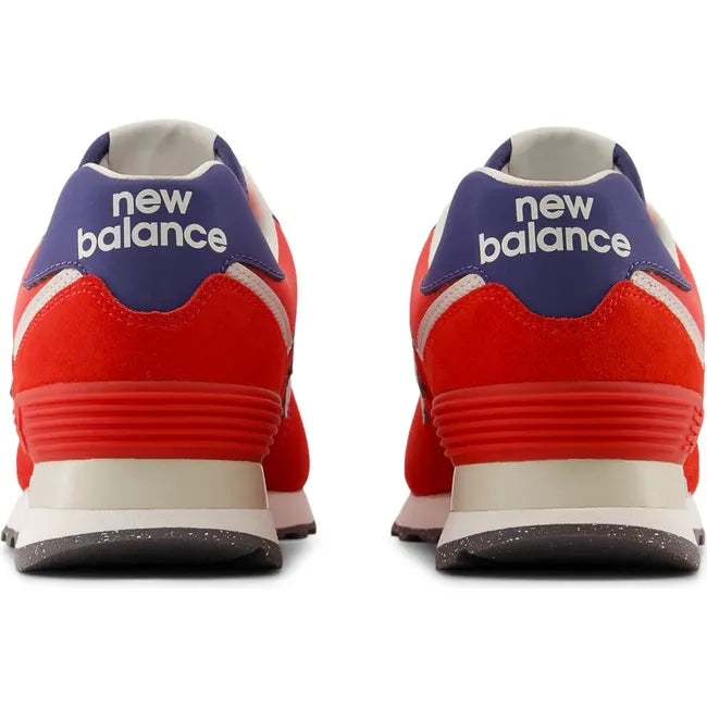 Heels of New Balance Women's 574 Lifestyle Shoes in True Red
