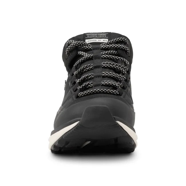 Front of Women’s Kizik London AT Mid Waterproof Boot in black with hands free step in