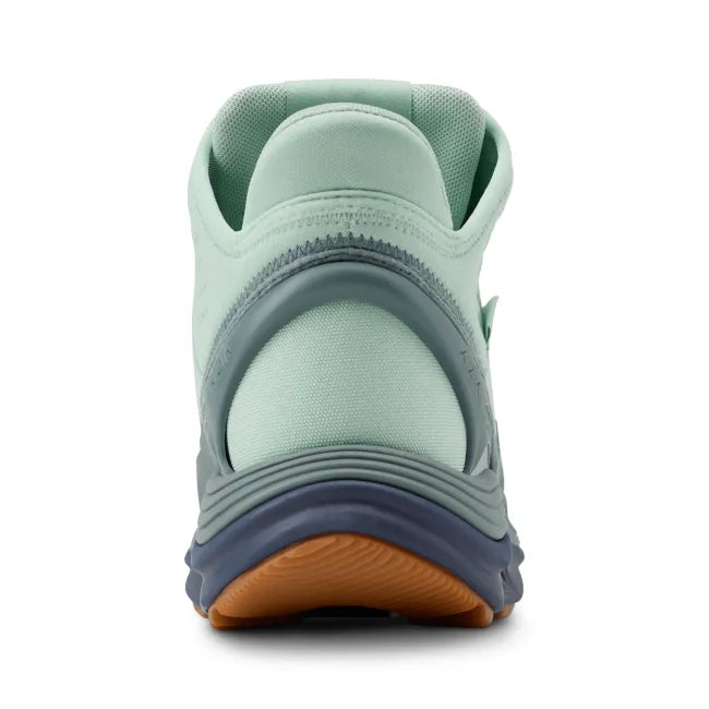 Heel of Women’s Kizik London AT Mid Waterproof Boot in mint green with hands free step in