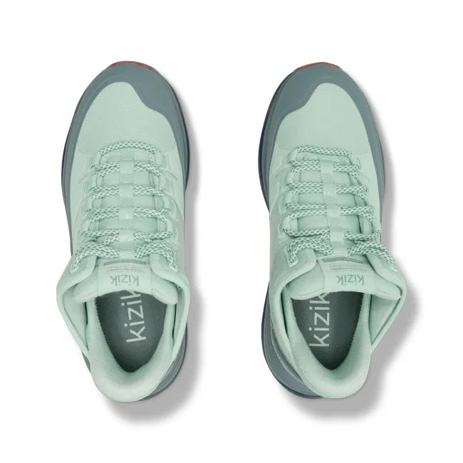Top of Women’s Kizik London AT Mid Waterproof Boot in mint green with hands free step in