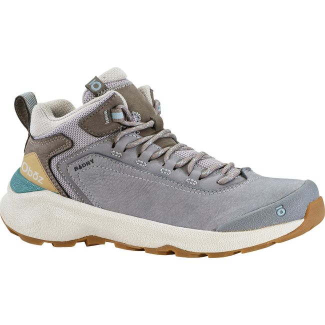 Front angled view of Women&#39;s Oboz Cottonwood Mid Waterproof Hiking Boot in drizzle gray
