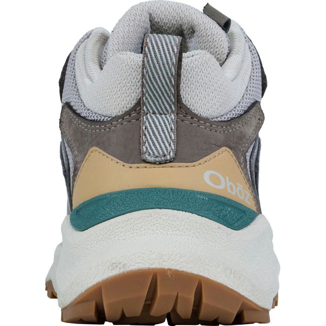 Heel of Women&#39;s Oboz Cottonwood Mid Waterproof Hiking Boot in drizzle gray with a white sole