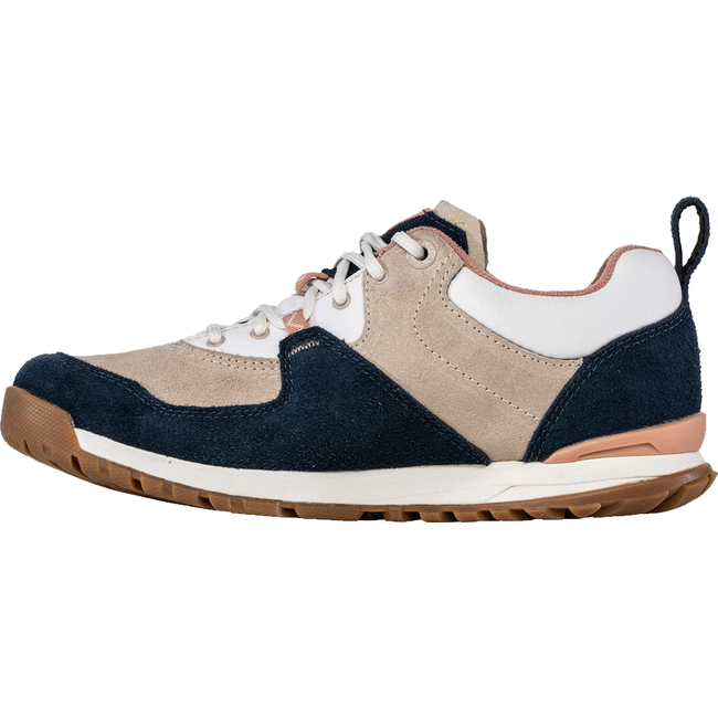 Medial side of Women&#39;s Oboz Emma Low Casual Shoe in white, beige, and navy