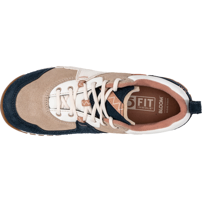 Top down view of Women&#39;s Oboz Emma Low Casual Shoe in white, beige, and navy