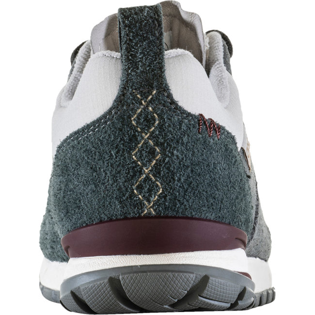 Heel of Women&#39;s Oboz Emma Low Casual Shoe in gray nubuck with red accents