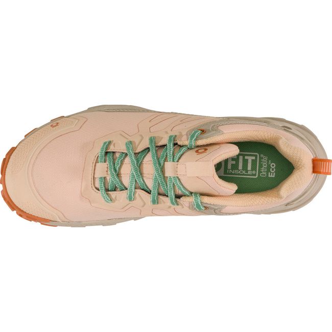 Top down view of Women&#39;s Oboz Katabatic Low Waterproof Hiking Shoe in pink and beige