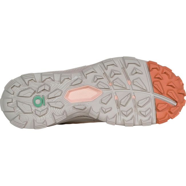 Sole of Women&#39;s Oboz Katabatic Low Waterproof Hiking Shoe with beige and orange tread
