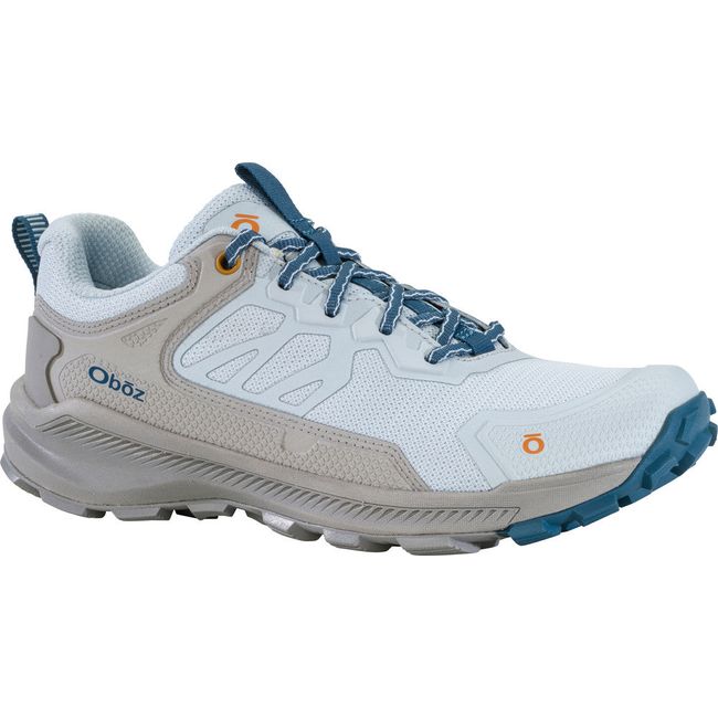 Front angled view of Women&#39;s Oboz Katabatic Low Hiking Shoe in skylight blue and beige