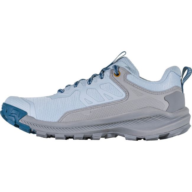 Medial side of Women&#39;s Oboz Katabatic Low Hiking Shoe in skylight blue and beige
