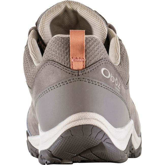 Heel of Women&#39;s Oboz Ousel Low Waterproof Hiking Shoe in cinder stone brown nubuck