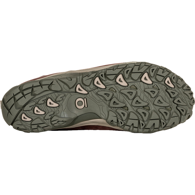 Sole of Oboz Women&#39;s Ousel Mid Waterproof Hiking Boot with gray rugged tread