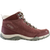 Lateral side of Oboz Women's Ousel Mid Waterproof Hiking Boot in port red nubuck leather