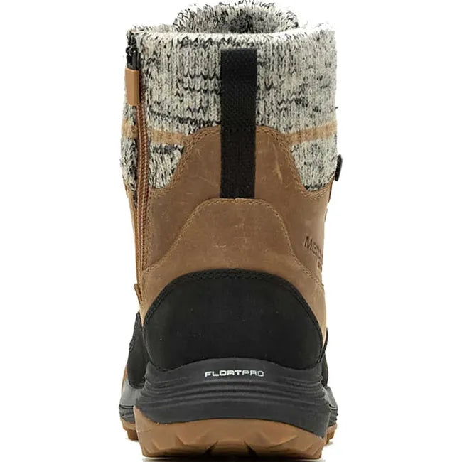 Heel of Women&#39;s Merrell Siren 4 Thermo Mid Zip Waterproof Boot in tobacco brown with side zippe