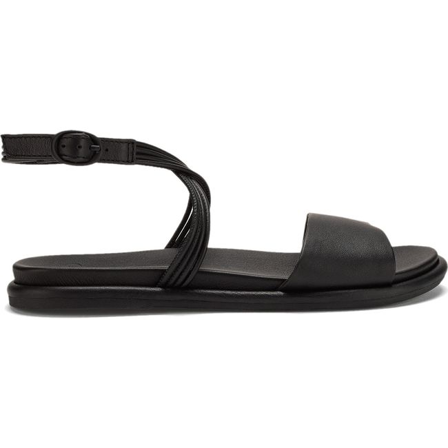 Lateral side of Women's Olukai Tiare Wrap Sandal in Black leather