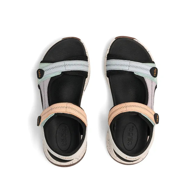 Upper of Women's Taos Super Side Sandal in Retro Emboss Multi with velcro straps